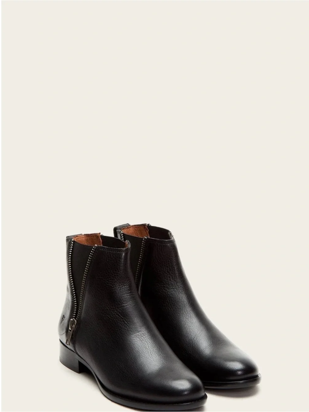 Frye Black Leather Zip-Accent Ankle Booties